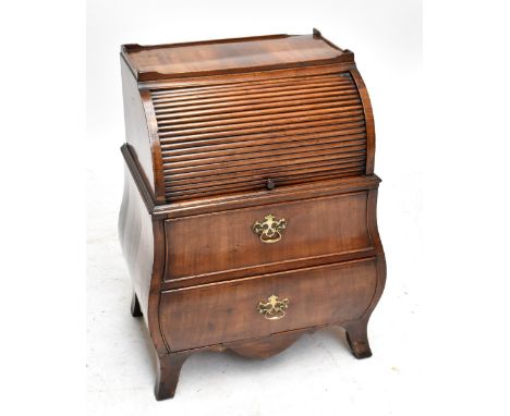 A 19th century mahogany child's roll top bureau, with bomb shaped base with two drawers, raised on bracket feet, height 72cm,