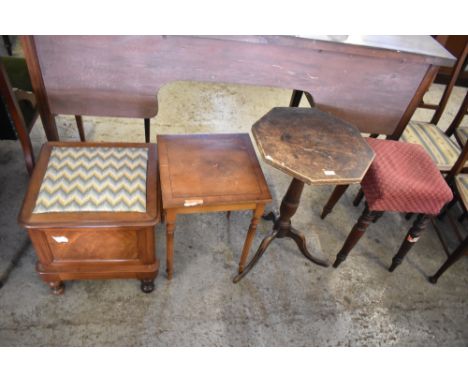 A Victorian mahogany stool, sold together with a 19th century octagonal stem table, a Victorian mahogany commode, and a repro