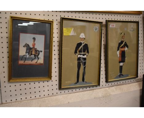 Two 20th century military portraits, In gouache, monogrammed lower right, sold together with a military print.
