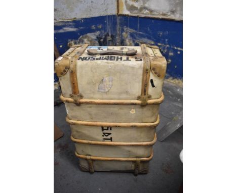 An early 20th century vellum covered ribbed travel trunk, of traditional design.  95CM.