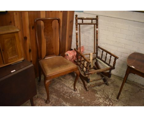 A Victorian American style rocking chair,  having damage to panel and seat, sold together with a 1920s Queen Anne Style dinin