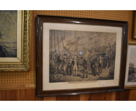 A Victorian monochrome print, entitled Nelson on board the San Joseph, within simulated rosewood frame  51CM X  66CM