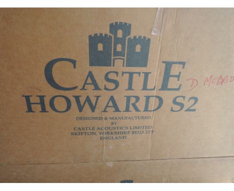 A pair of speakers, Castle Audio, Castle Howard S2, one speaker needs new bridge