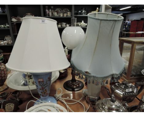 Two table top lamps glass and ceramic based