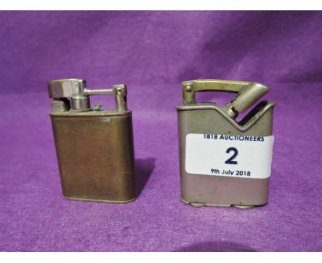 A vintage cigarette lighter by Maurice London pat 1380 and similar brass flip arm lighter 