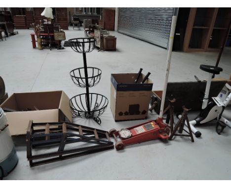 A selection of vintage garage car tools including Jack and Ramps