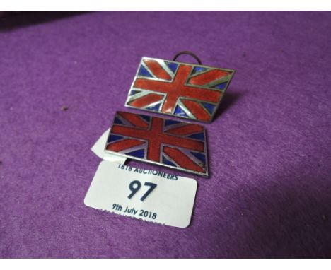 A pair of vintage enamel Union Jack flags possibly motor car related