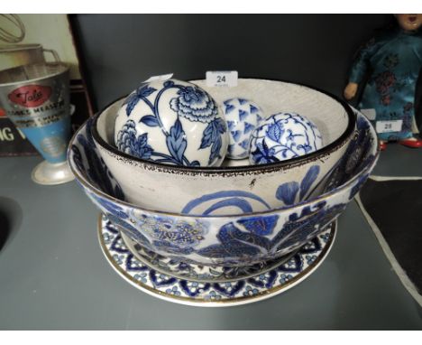 A selection of vintage ceramic transfer printed balls and similar bowl