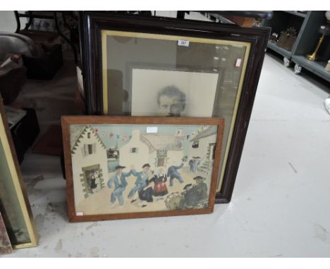 An framed photographic portrait and a print Dancing Sailors, after Christopher Wood