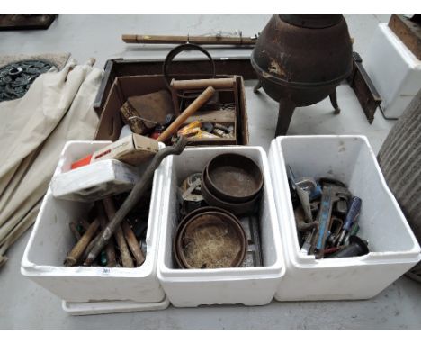 A selection of vintage garage tools and DIY four boxes