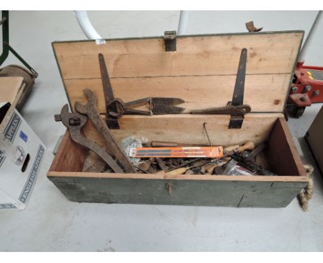 A selection of vintage tools and carry chest