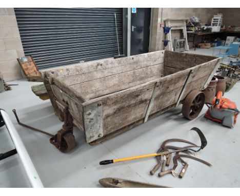 A large mine style cart possibly railway or slate related with cast fitment and enamel 15 badge