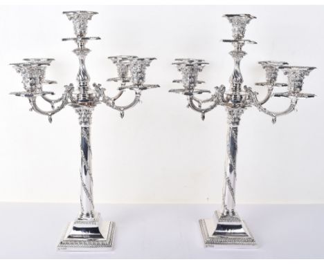 A fine and impressive pair of Victorian five light candelabra, by Hawksorth, Eyre &amp; Co Ltd, Sheffield 1890, central raise