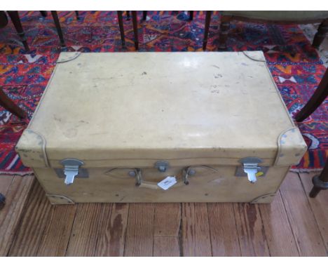 A cream leather travel trunk, with internal tray, 75.5cm x 48cm x 32cm *To be sold in aid of Age Concern