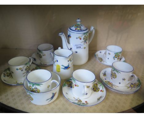 A Wetley china coffee set, with enamelled lantern decoration, 16 pieces