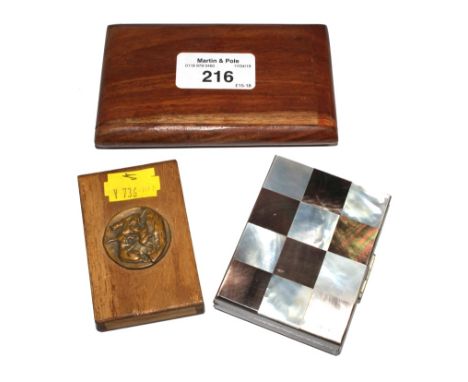 Two wooden boxes and a mother of pearl and metal box