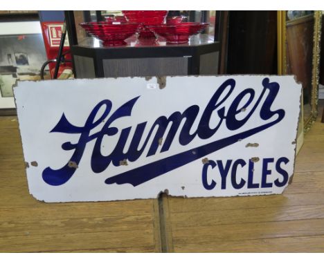 An enamel sign for Humber Cycles manufactured by Wildman &amp; Meguyer Ltd, Birmingham 58cm x 127cm