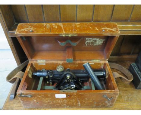 A surveyors level by E.R. Watts &amp; Son no 17866, cased, a hydrometer and a slate mantel clock *To be sold in aid of Age Co