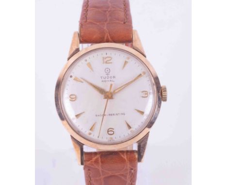 Tudor, a gents Royal Shock-Resisting manual wind wristwatch, with Arabic dial, on tan strap.Condition reports are offered as 