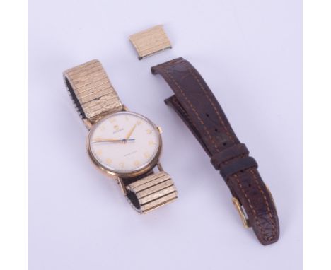 Rolex, a 9ct gold cased manual wind Precision wristwatch, circa 1965, gold Arabic dial, extending bracelet, engraved on case 