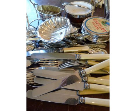 A Collection of Plated Items, to include a teapot and various items of flatware