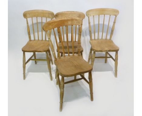 A Set of Four Victorian Pine Kitchen Stick Back Chairs