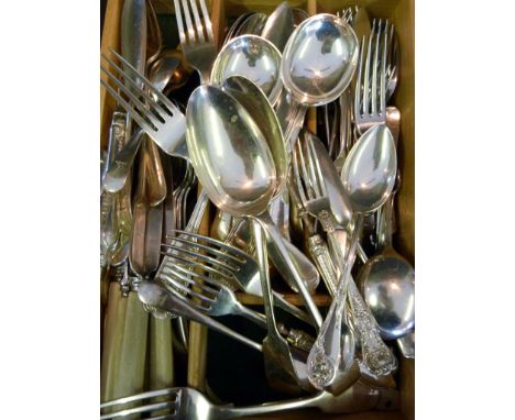 A Birmingham Silver Salt Spoon, together with a London silver fork and a small collection of silver plated flatware