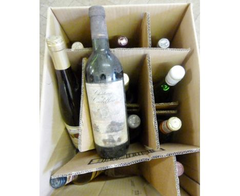 One Bottle Chateau De Cadillac, together with eleven other bottles and a coloured print Yachting Interest