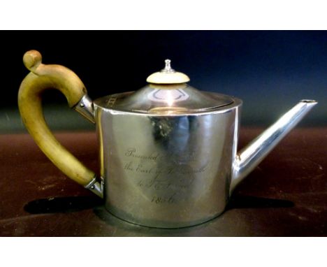 A George III Silver Oval Teapot inscribed 'Presented by the Earl of Portsmouth' and dated 1856, London 1815