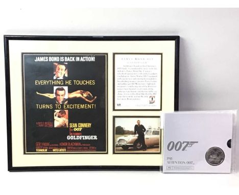 JAMES BOND, COLLECTION OF EPHEMERA including postcards, three Royal Mint 007 coins, posters, programmes, print signed by Robe