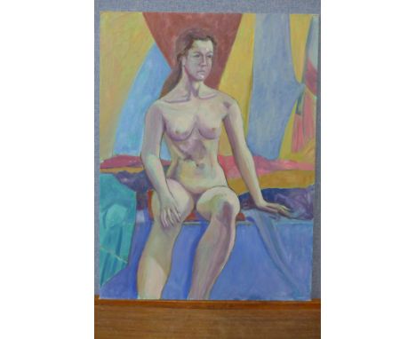 Michael Haswell, portrait of a seated female nude, oil on board, unframed 