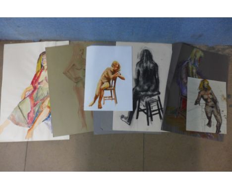 Pamela Guille, nine portrait drawings and pastels, unframed