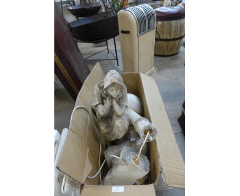 An alabaster female figural lamp a/f 