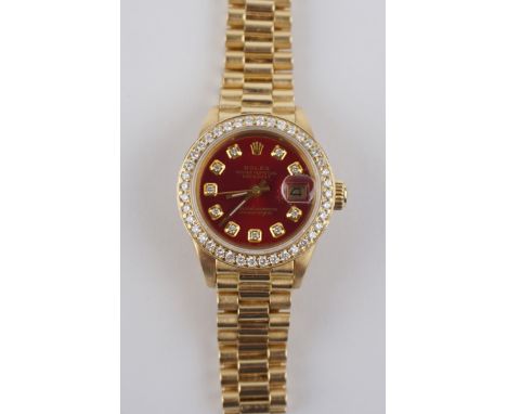 Armbanduhr Rolex Datejust, 750er Gelbgold mit Diamantbesatz, 26mm  750er Gelbgoldgehäuse und -armband, Geh.-D.26mm, Lünette u