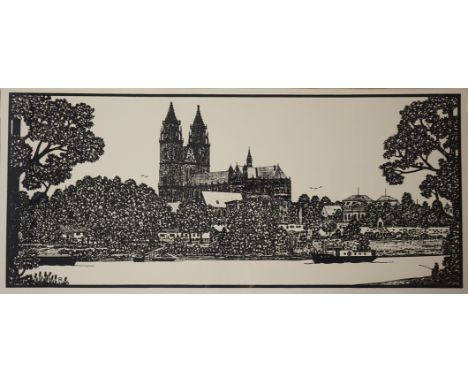 Kurt Philipp Römhild (1925 in Heinrichs- 1996 in Leipzig) "Magdeburg an der Elbe", Handsiebdruck u.l. monogrammiert "R", unte