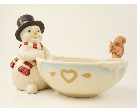Schale "Weihnachtliche Leckereien" mit Schneemann, Goebel eine Schale für Plätzchen oder Nüsse, am Rand der Schale ein Eichhö