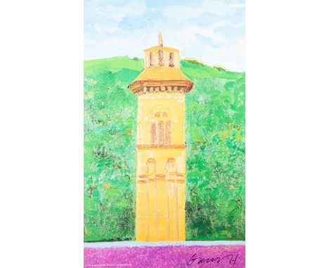 •DAVID HOCKNEY (b.1937) ARTIST SIGNED COLOUR POSTER PRINT ‘The Tower, Saltaire’ 26 ¾” x 16 ½” (68cm x 42cm), unframed Supplie