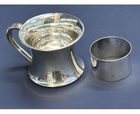 Small silver cup & silver napkin ring 115g 