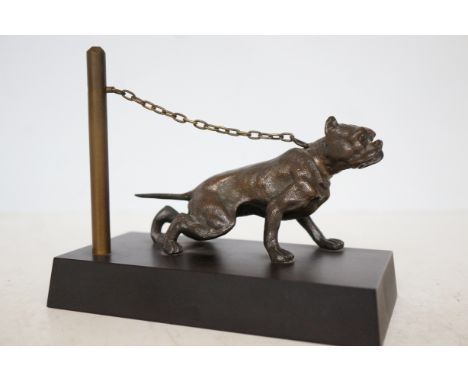 Very good model of a bronze Staffordshire bull terrier on a lead Width 17 cm 