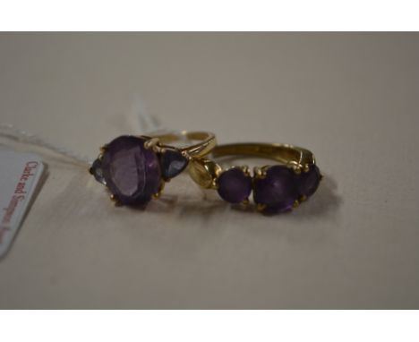 A 9ct gold amethyst set ring and a 10k gold amethyst ring, approx 7.6g