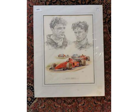A hand signed limited edition Simon Taylor Racing print depicting, Eddie Irvine.