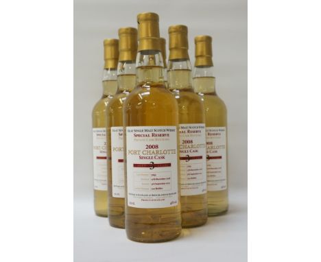 PORT CHARLOTTE 2008 PRIVATE CASK A case of six bottles of Port Charlotte 3 Year Old Single Malt Scotch Whisky.  70cl.  46% ab