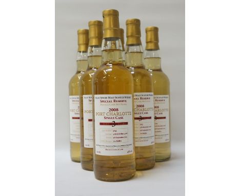 PORT CHARLOTTE 2008 PRIVATE CASK A case of six bottles of Port Charlotte 3 Year Old Single Malt Scotch Whisky.  70cl.  46% ab