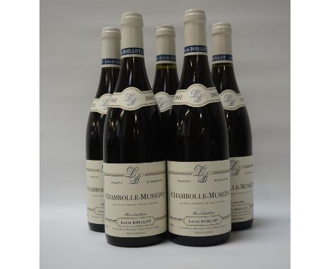 LOUIS BOILLOT CHAMBOLLE-MUSIGNY 2002Five bottles of Chambolle-Musigny 2002 Vintage Bourgogne Wine.  750ml.  13% abv.  All wit