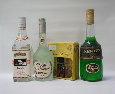 SELECTION OF SPIRITS AND LIQUEURScomprising: one JOSE CUERVO TEQUILA, 70cl, 38% abv, level low neck; one MARIE BRIZARD MENTHE
