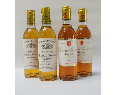 FOUR BOTTLES OF VINTAGE SAUTERNESExamples of Vintage Sauternes from two classic producers.  Two bottles of CHATEAU LAMOTHE 2e