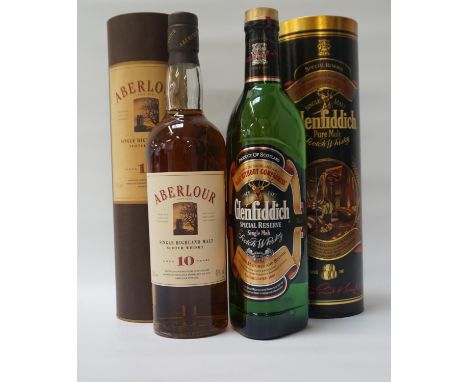TWO BOTTLES OF SPEYSIDE WHISKYA pair of bottles from the banks of the River Spey.  Aberlour 10 year old Single Malt Scotch Wh