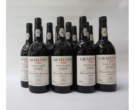 GRAHAM'S 1983 VINTAGE PORTA case of 12 bottles of the Graham's 1983 Vintage Port.  1983 was an excellent year for Port and we