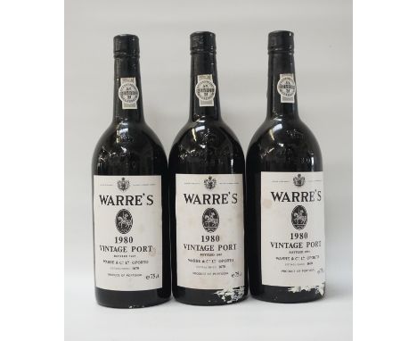 WARRE'S 1980 VINTAGE PORTA trio of bottles of Warre's 1980 Vintage Port from an mostly unsung but excellent Vintage.  75cl.  