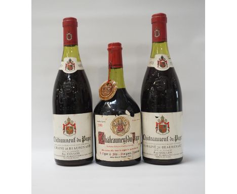 THREE VINTAGE CHATEAUNEUF-DU-PAPEA trio of vintage bottles of red wine, comprising: two DOMAINE DE BEAURENARD CHATEAUNEUF-DU-